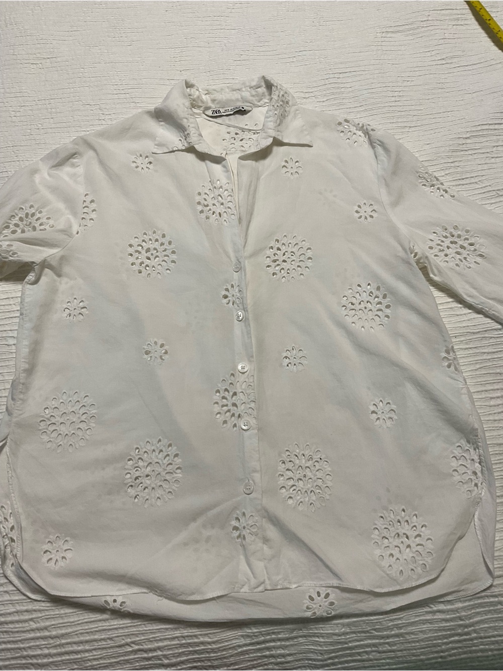 Zara White Eyelet Button-Down Blouse